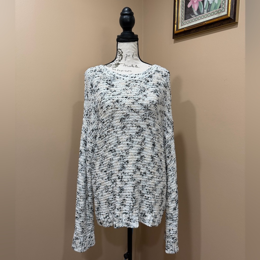 A New Day Marled Knit Sweater Size Large Black & White Cozy Pullover